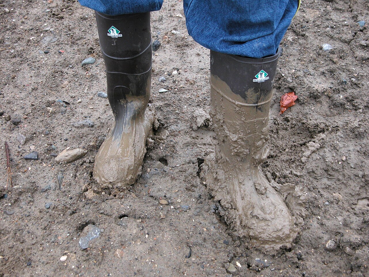 Waterproof hunting boots in deep mud